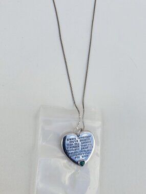YFN Jewelers heart pendant with green stone and sweet engraving